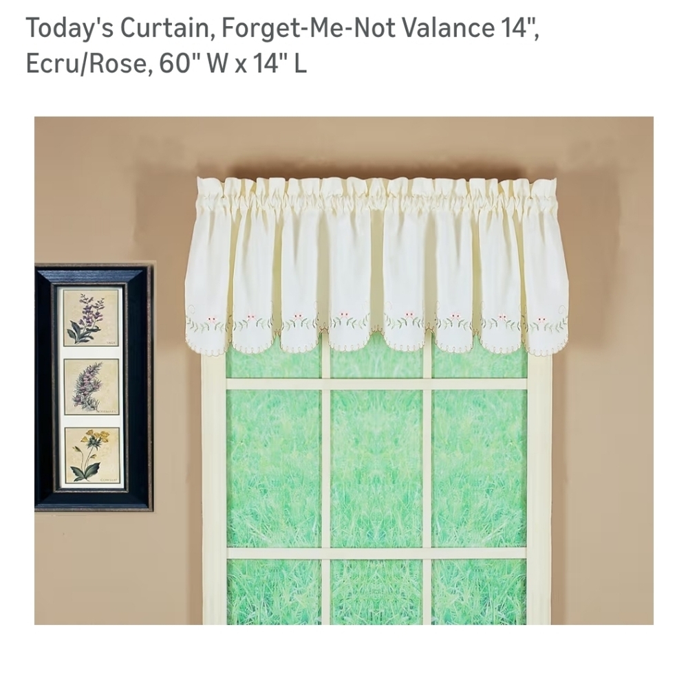 Forget Me Not Fine Embroidered Curtains - Cream Valance 60 x 14 New - Picture 4 of 6